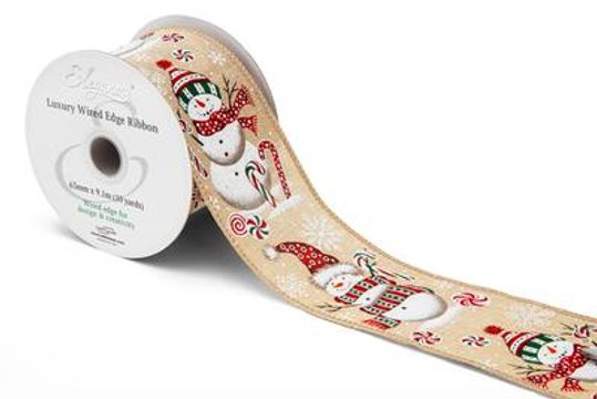 Eleganza Wired Edge Snowman & Candy Canes 63mm x 9.1m No.483 - Christmas Ribbon